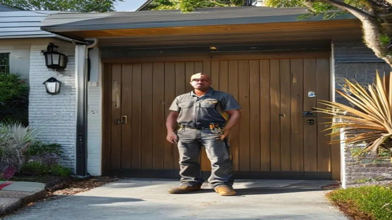 Garage door tradesperson on a Gold Coast residential driveway