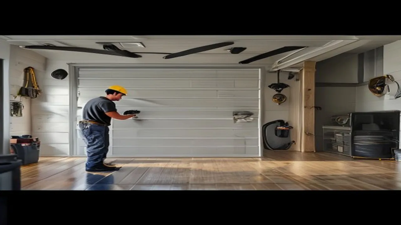 Technician testing a garage door auto-reverse sensor