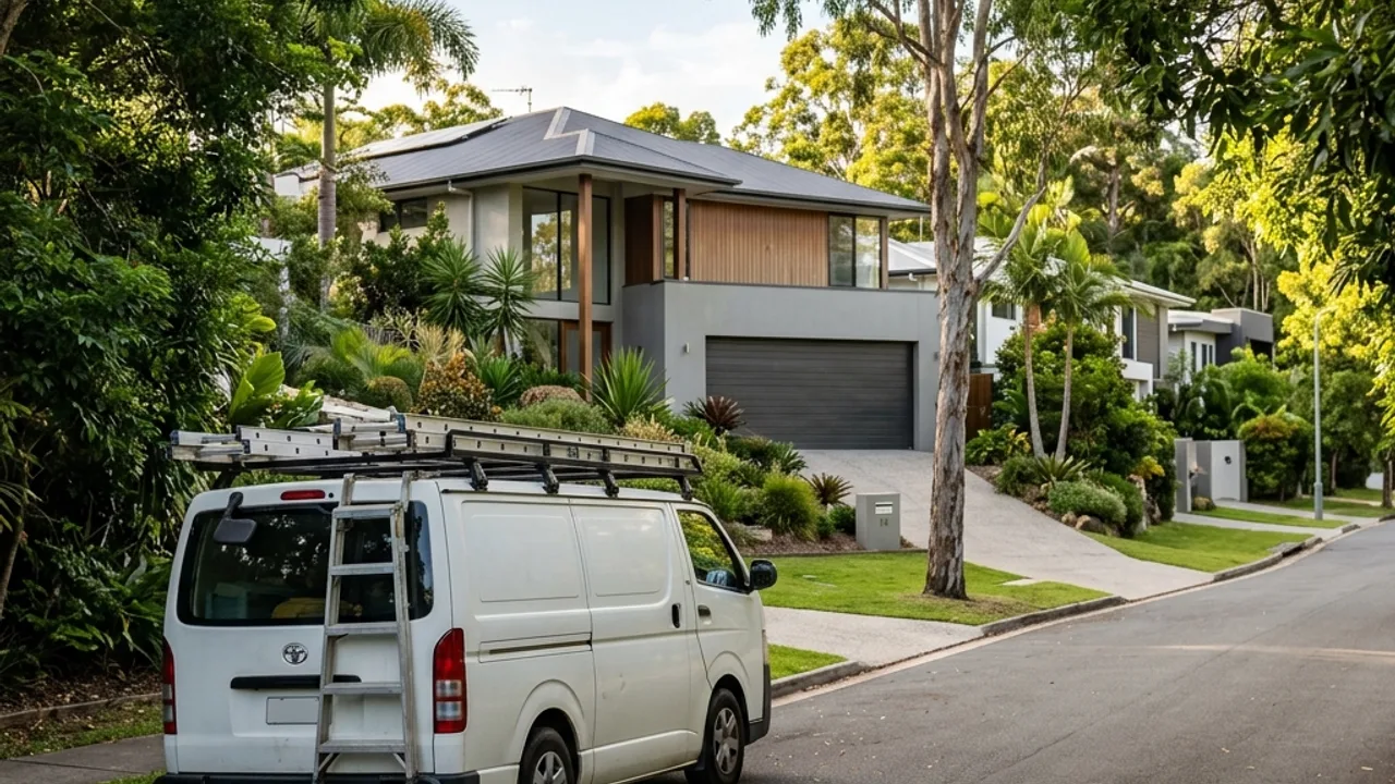 Garage door service vehicle on a Gold Coast street