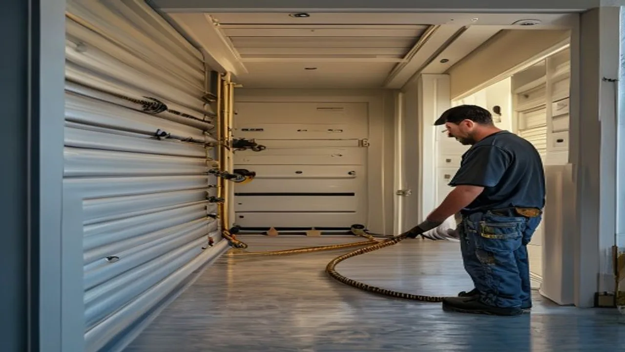 Garage door repairs on the Gold Coast - technician adjusting a sectional door track
